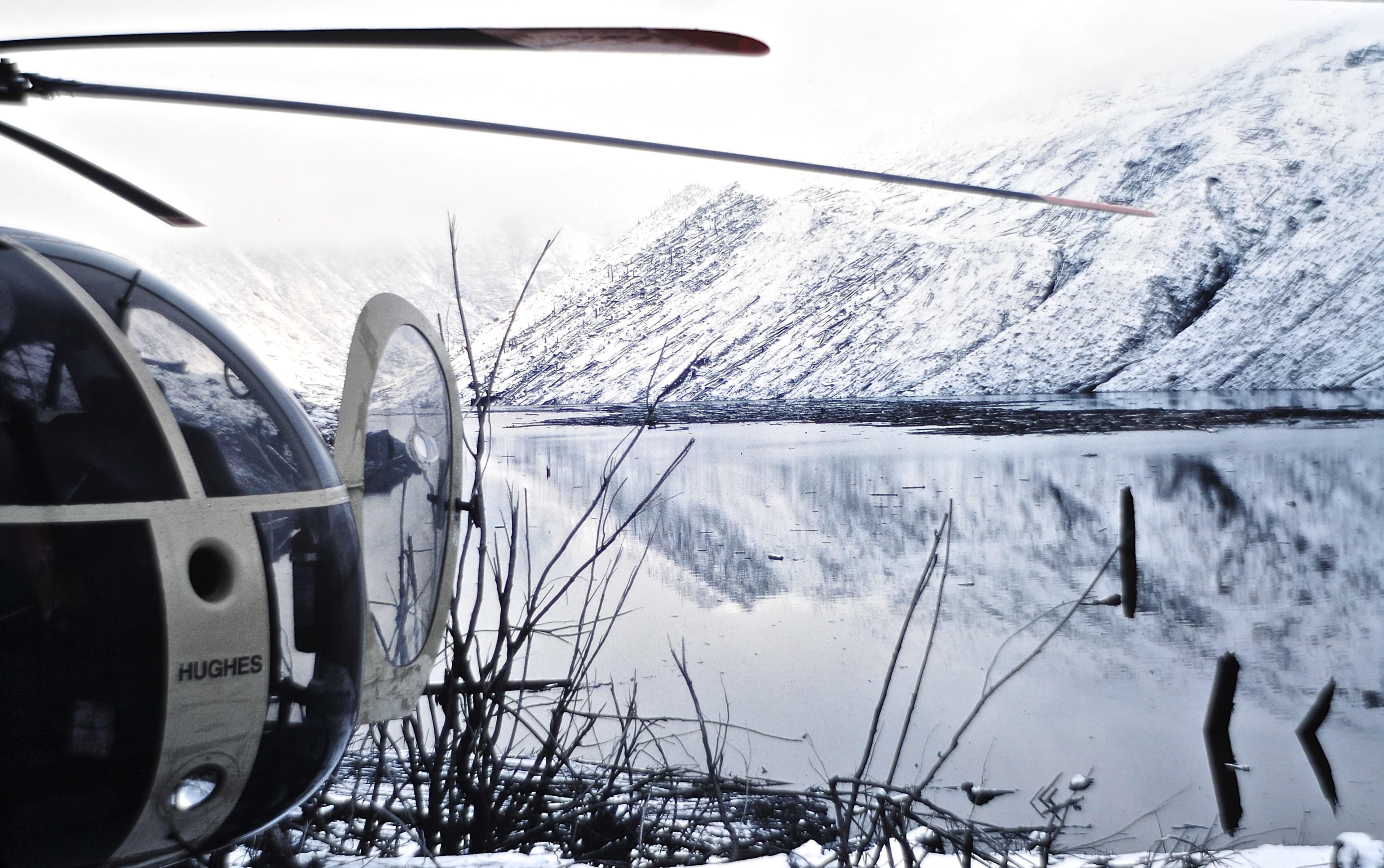 January 19, 1981 - First trip to Coldwater Lake to perform preliminary bathymetric survey. USGS K. Tanner